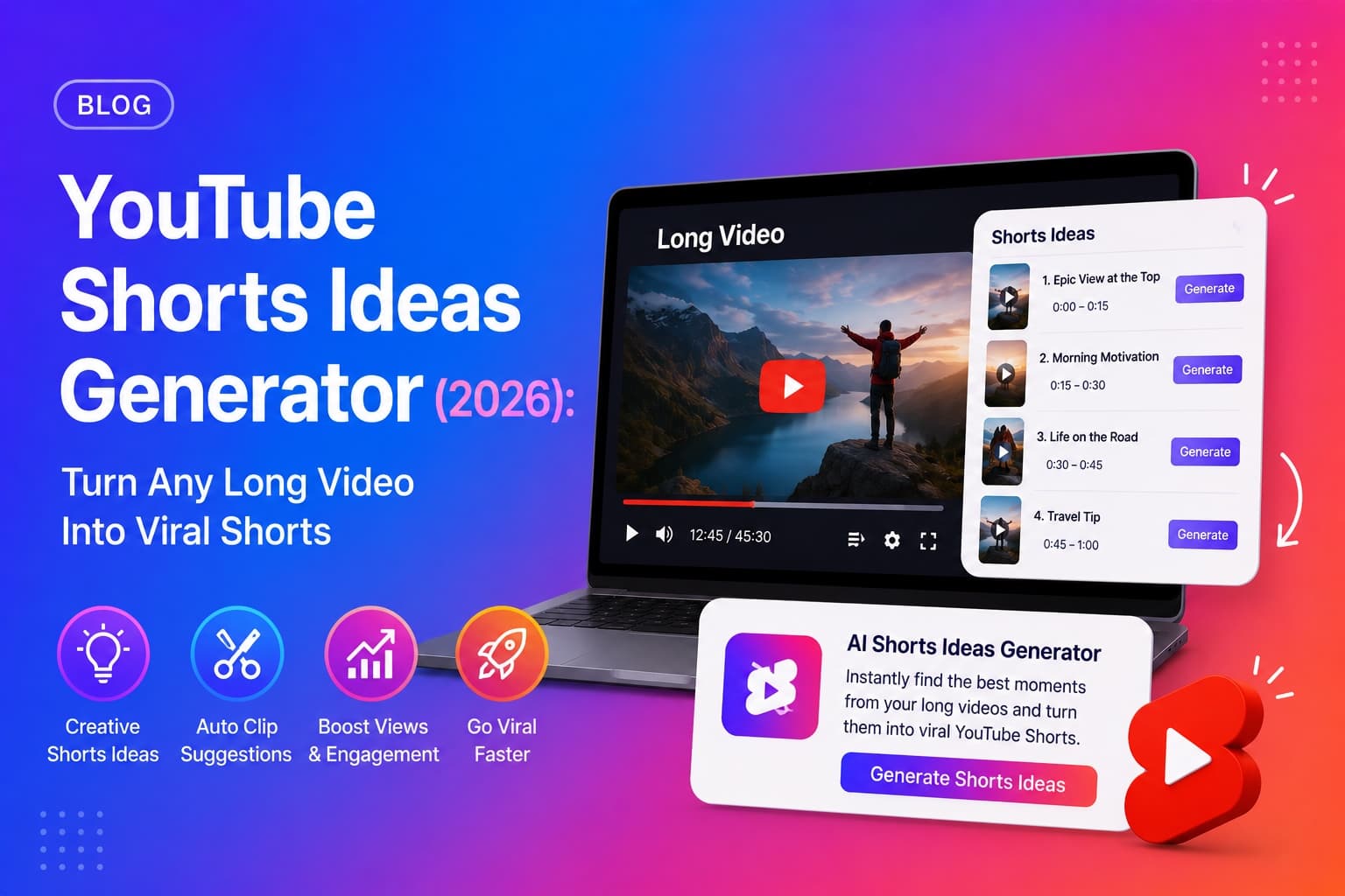 YouTube Shorts Ideas Generator (2026): Turn Any Long Video Into Viral Shorts